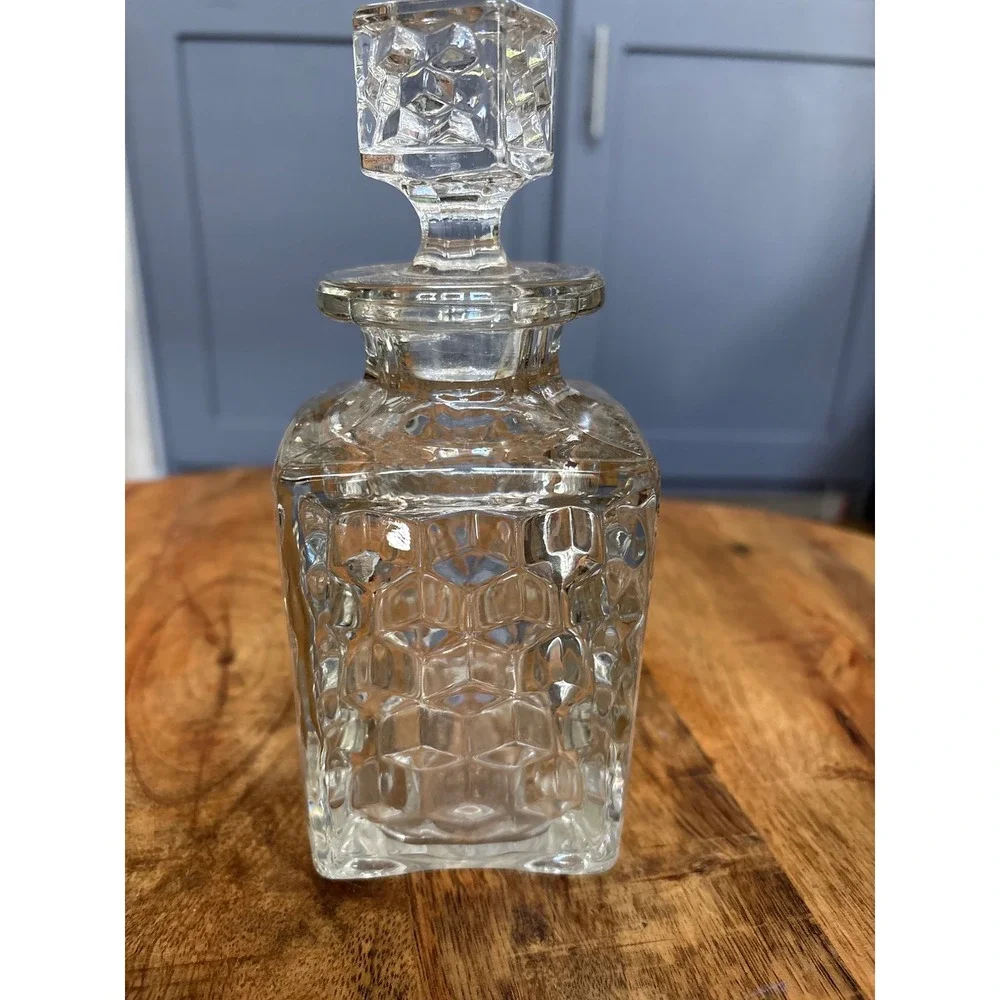Fostoria Whiskey Decanter Honeycomb Pattern Square Bottle with Stopper